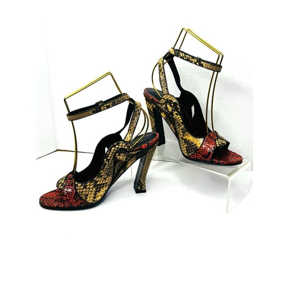 Dries Van Noten Red Beige Snakeskin High Heel Ankle Strap Sandals Size 37.5 - Picture 9 of 10